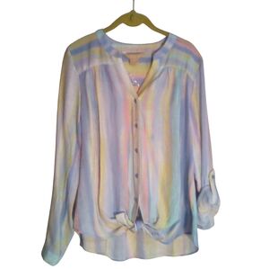 Hope & Harlow Preppy Coastal Cottagecore Boho Resort Pastel Stripe Shirt Medium